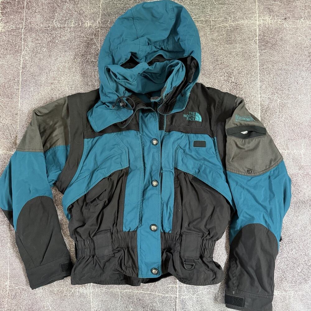 Women's Vintage 90's The North Face Teal Blue Black Extreme Gear Jacket Sz 8